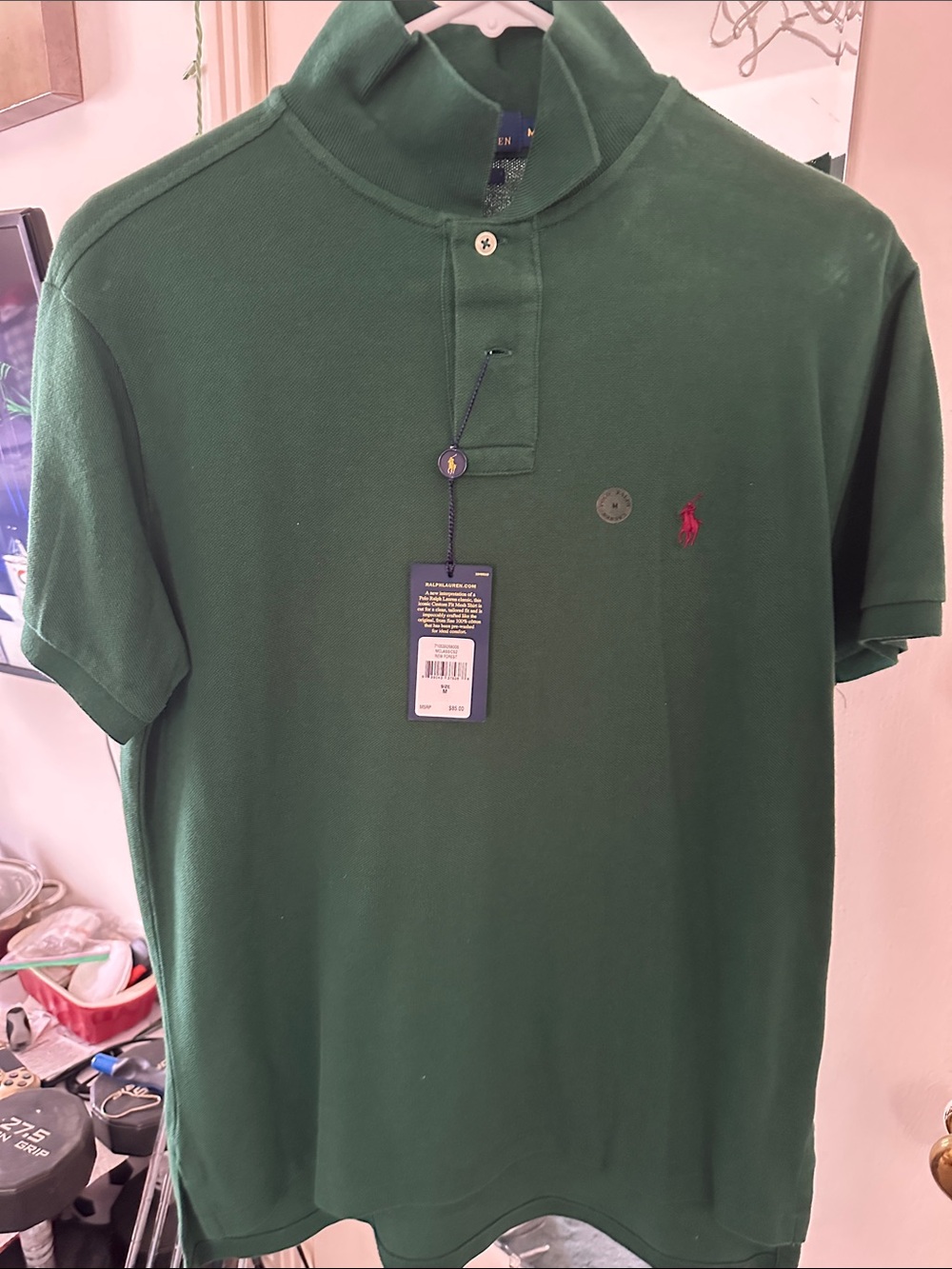 Polo Ralph Lauren Mens Short Sleeve 100% Cotton Polo Shirt New Medium Green Red